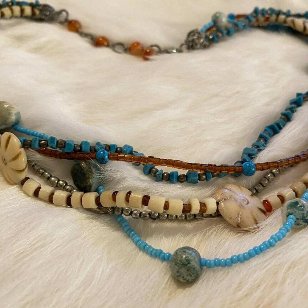 Western Necklace Natural Stone Carved Flower Festival Coastal Boho Hippie 5361 - Picture 4 of 8